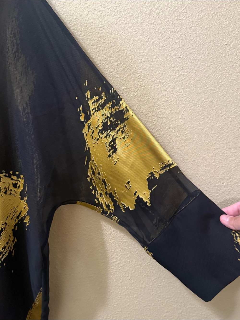 Women’s XL Donna Karan New York Black & Gold Sheer Asymmetric Tunic Blouse - Picture 6 of 15